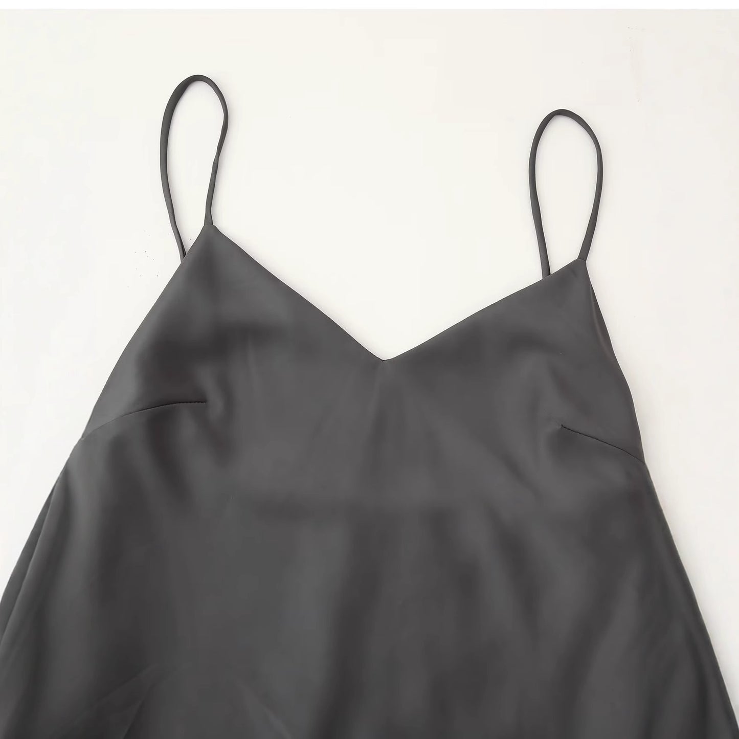 V-neck sleeveless gray suspender long dress for women