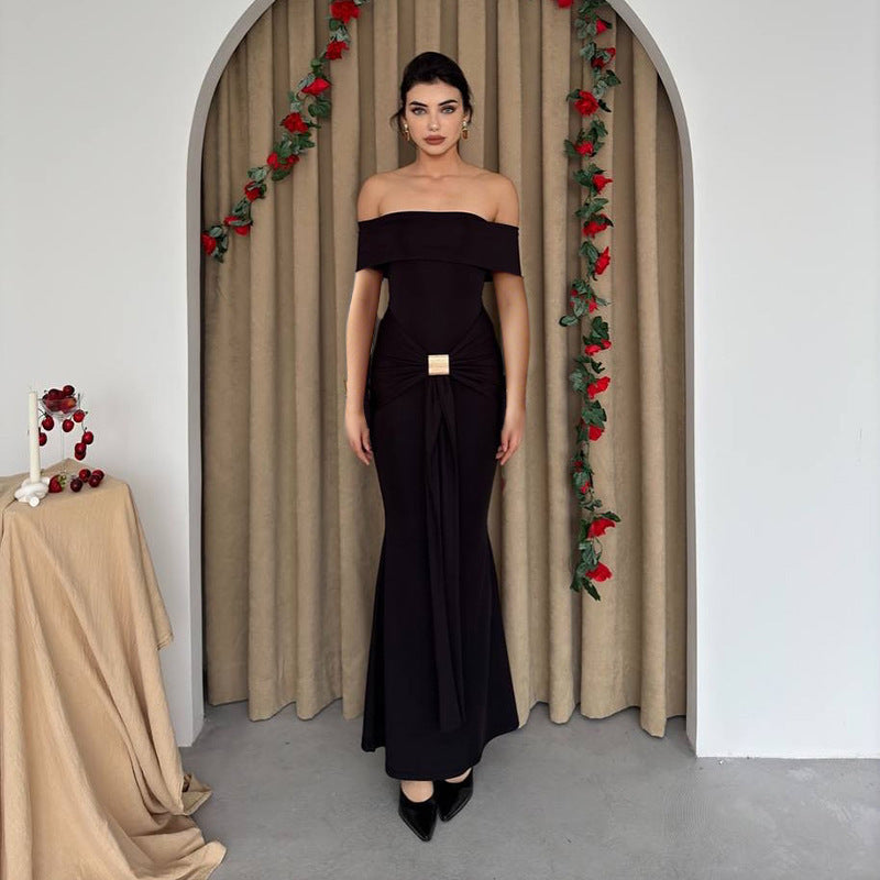 One shoulder slim fit fish tail slim fit dress