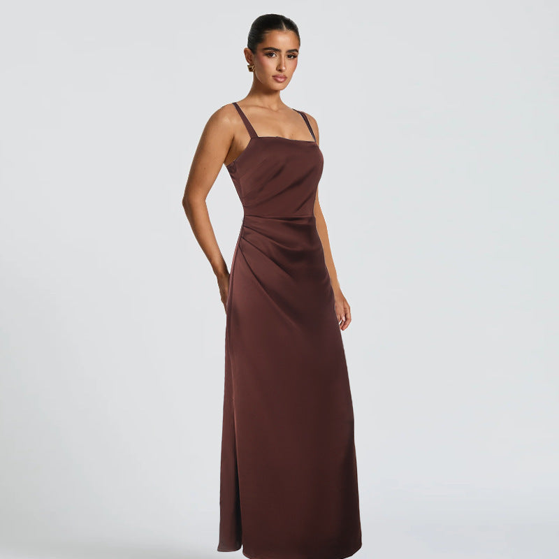 Backless satin bread buttocks camisole dress