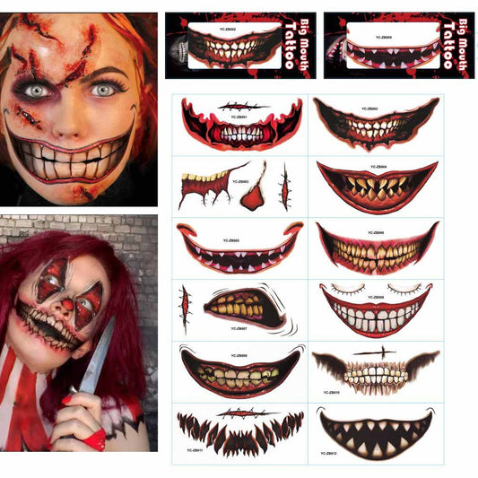 Halloween Mouth Tattoo Stickers Horror Lip DIY Decoration BIG MOUTH TATTOOS
