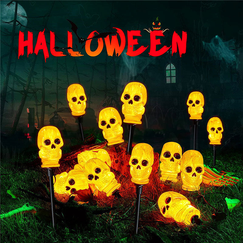 Halloween Floor Insertion Lamp Skeleton Head White Bone Garden Shape Lamp String Colorful Lamp Terror Lamp Strip