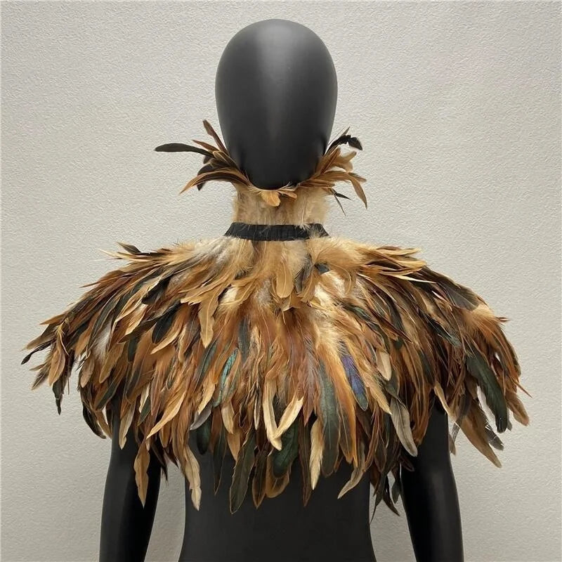 Halloween Gothic Feather Cloak Cock Feather Scarf Cock Feather Fake Collar Makeup Ball Shawl