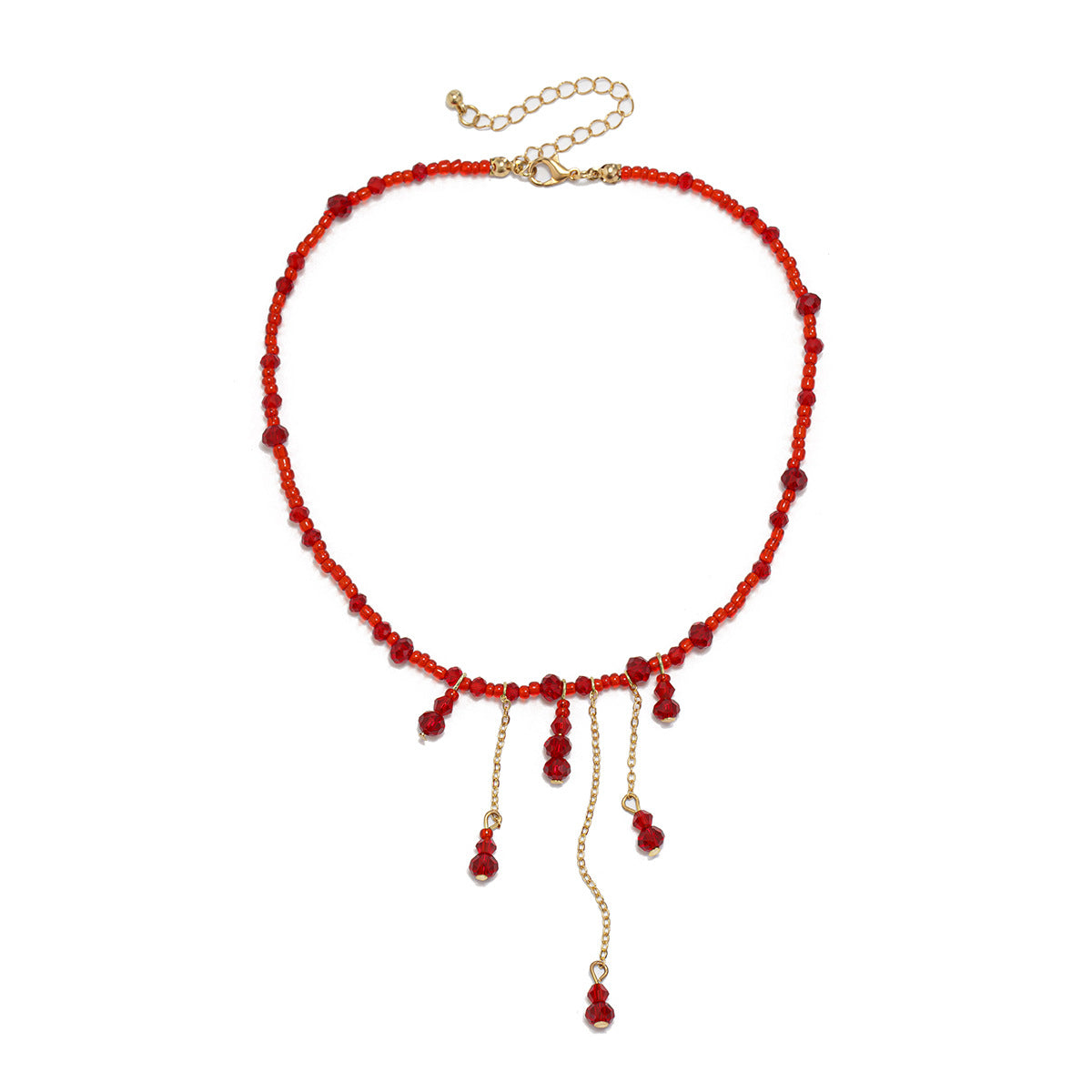 Cold Wind Blood Drop Crystal Necklace Halloween tassel Copper Clad Iron Clavicle Neck Chain Female
