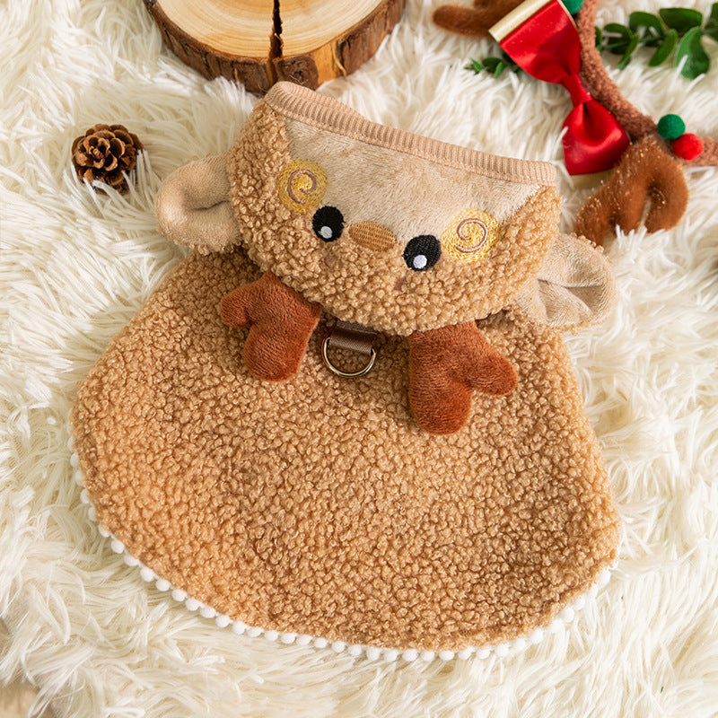 Cat Christmas Warm Thick Elk Cloak Small Dog Halloween Funny Pet Clothes