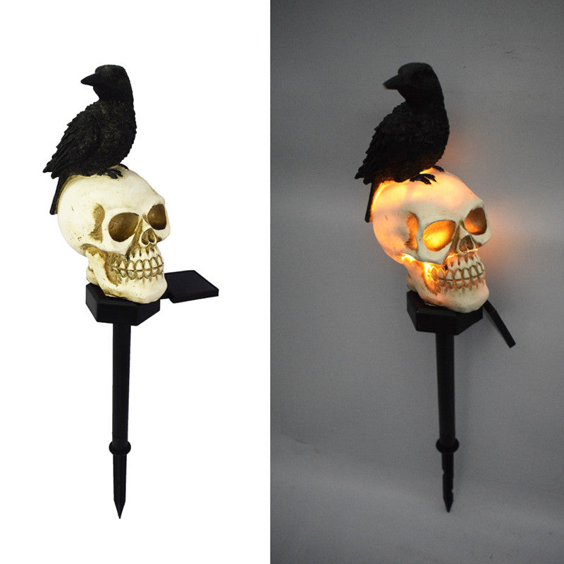 Halloween Outdoor Raven Solar Garden Light Skull Garden Landscape Insert Funny Decorative Light