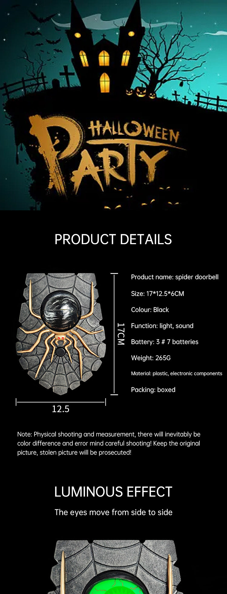 Halloween New Spider Doorbell Glows, Sounds Terrifying, One eyed Spider Doorbell