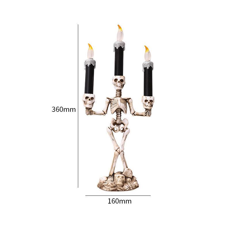 Halloween Skeleton Candlestick Ghost Festival Horror Decoration Props LED Electronic Candle Light Pumpkin Lantern Skull Ornament
