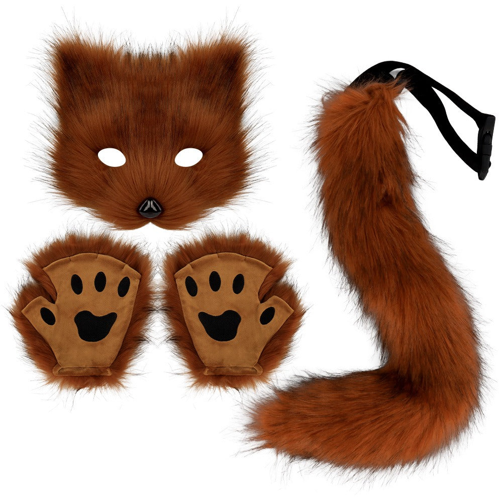 Halloween suit simulation fox mask gloves plush fox tail handmade animal tail cos prop accessories