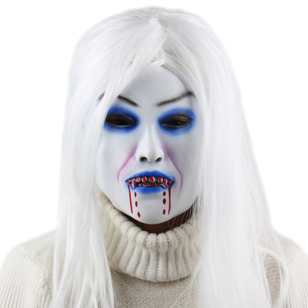 White Witch Latex Mask – Scary Ghost Masquerade Halloween Party Costume