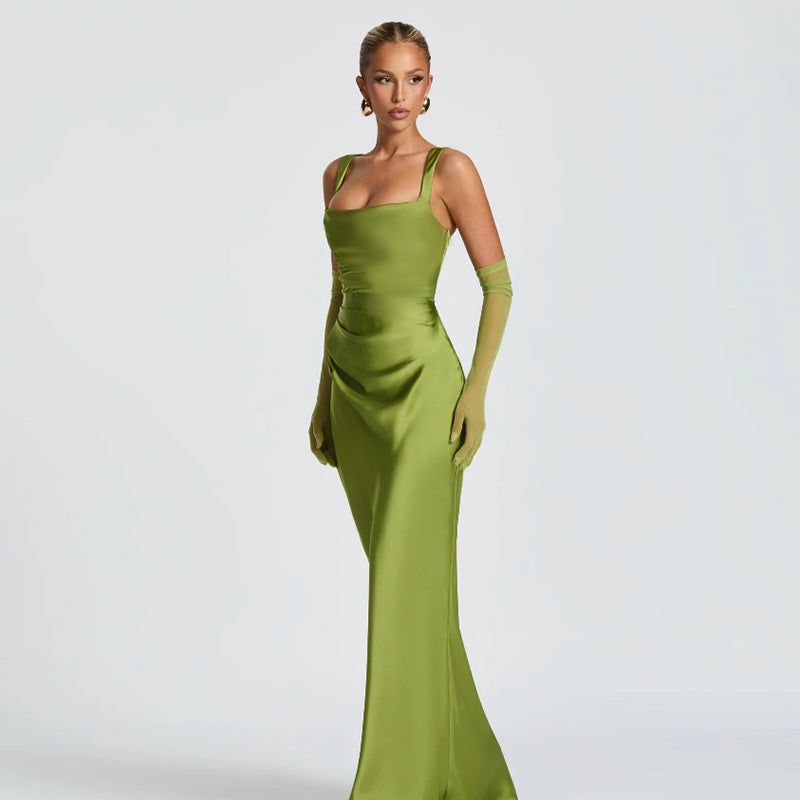 Backless satin bread buttocks camisole dress