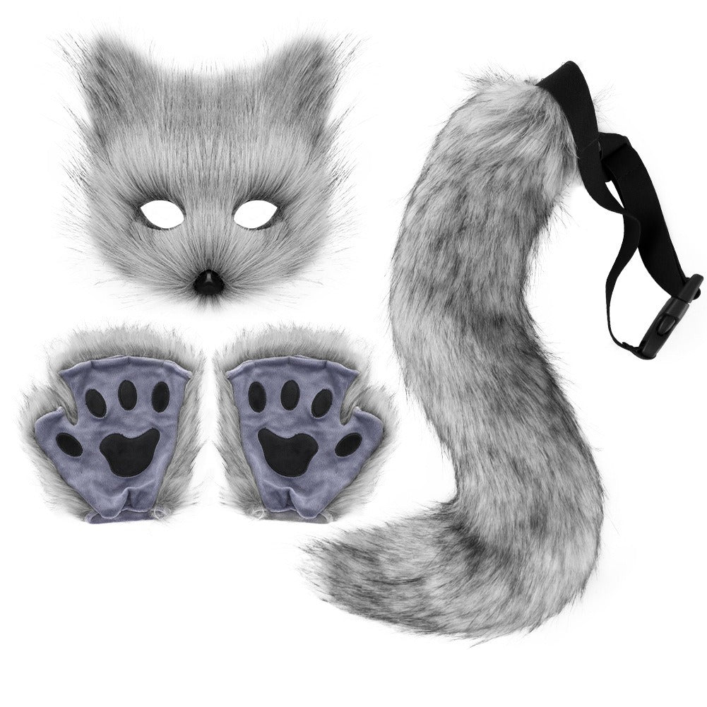 Halloween suit simulation fox mask gloves plush fox tail handmade animal tail cos prop accessories