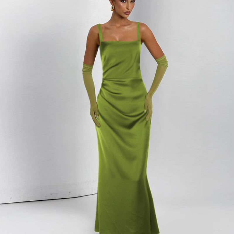 Backless satin bread buttocks camisole dress