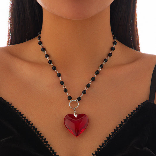 Heart shaped pendant necklace, Halloween personalized bead crystal collarbone chain
