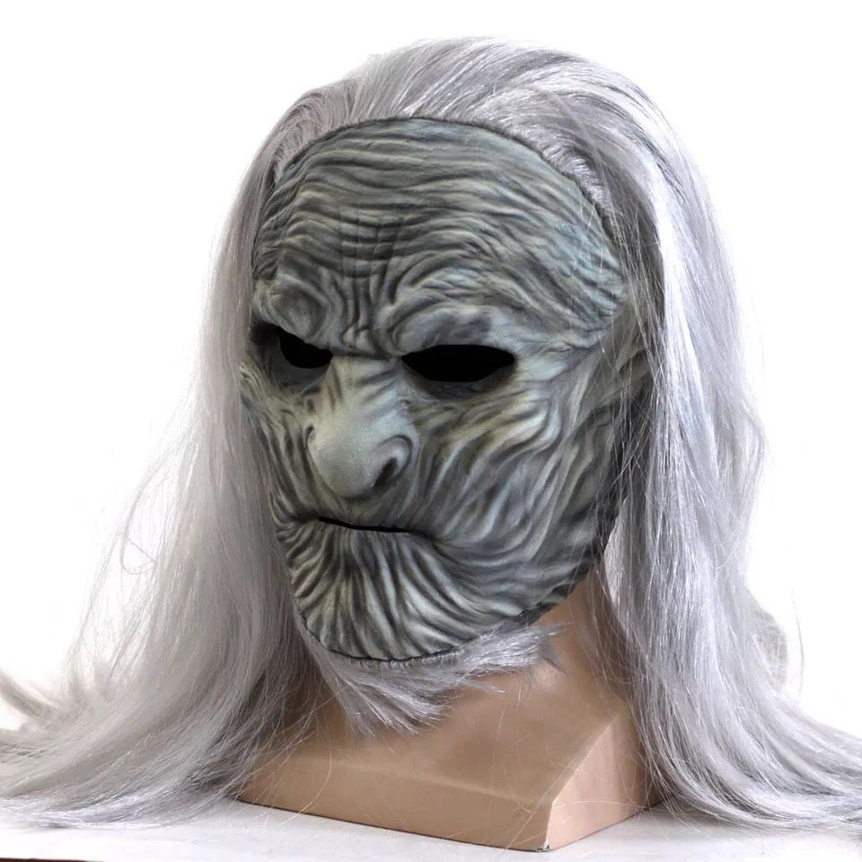 White Walker Cosplay Mask with LED Eyes – Game of Thrones Night King Halloween Latex Mask