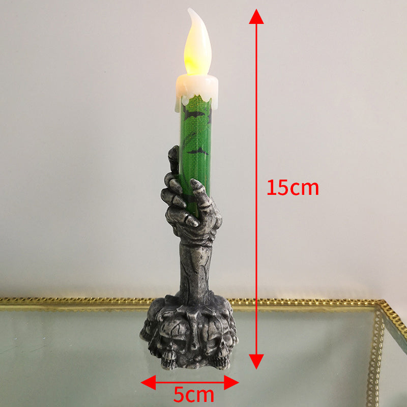 Halloween Skeleton Candlestick Ghost Festival Horror Decoration Props LED Electronic Candle Light Pumpkin Lantern Skull Ornament