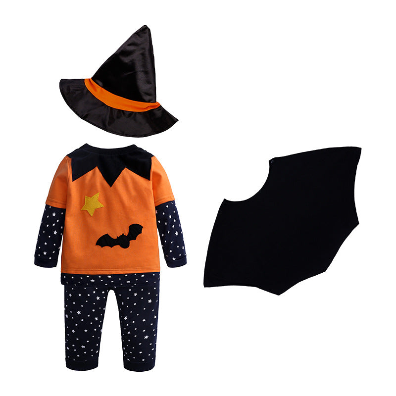 Clothing Autumn Clothing Children's Halloween Pumpkin Set Infant Children's Long-Sleeved Hat Cloak Four Pieces