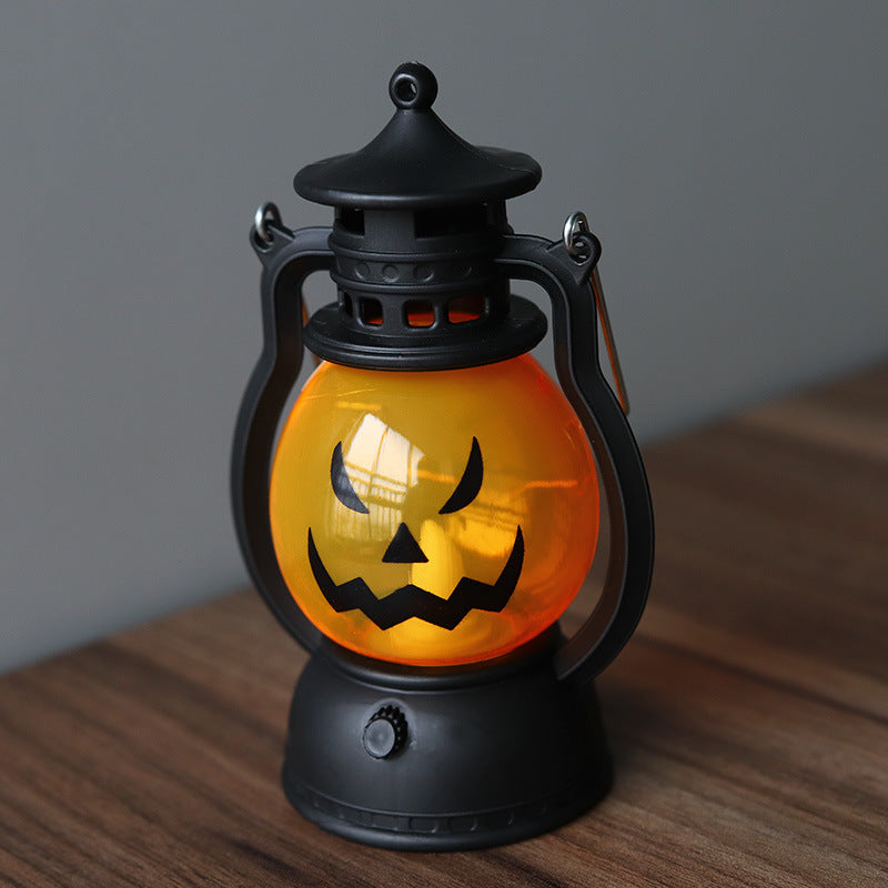 Halloween Decoration Retro Small Oil Lamp Electronic Candle Light LED Pony Light Creative Wind Lamp Portable Pumpkin Lantern