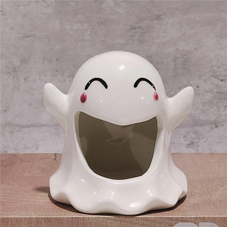 Popular Halloween Ceramic Ghost Candlestick Ware Decoration Home Table Top Scented Candle Container
