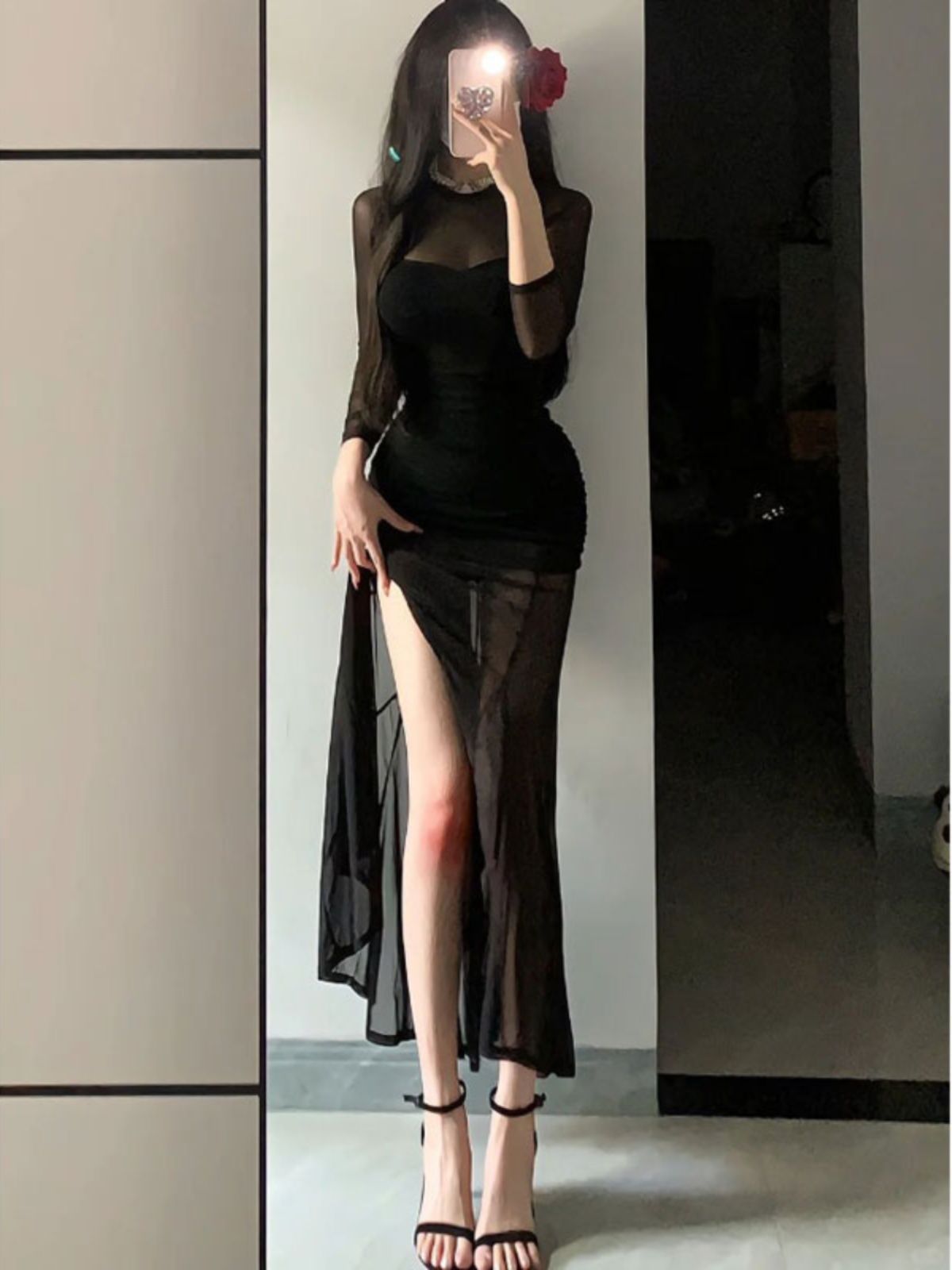 Dress Chic Elegant Woman Style Fish Tail Long Dress for Women, Sexy Mesh Spliced Dress