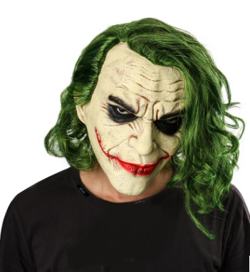 Joker Halloween Mask – Scary Cosplay Latex Mask with Green Hair Wig for Party & Costume Props