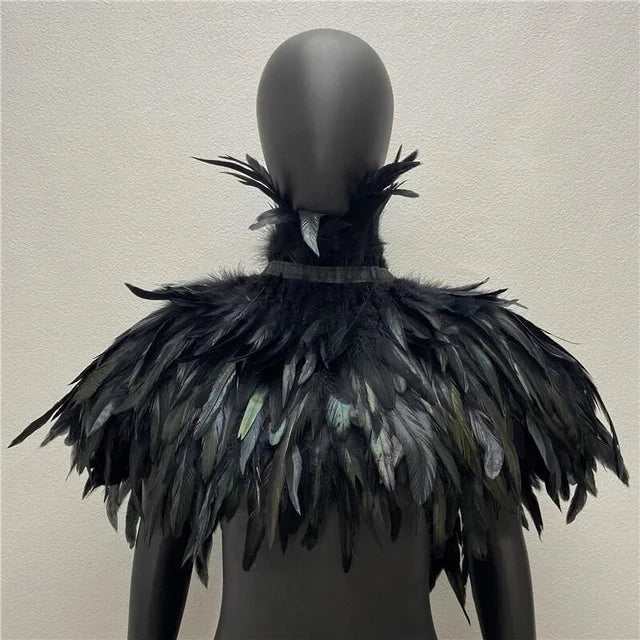 Halloween Gothic Feather Cloak Cock Feather Scarf Cock Feather Fake Collar Makeup Ball Shawl