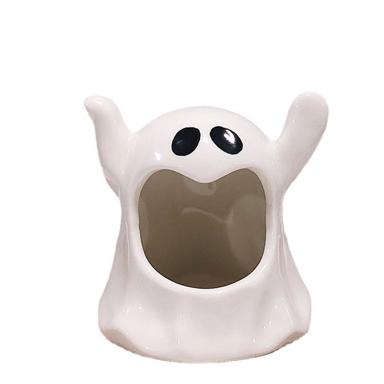 Popular Halloween Ceramic Ghost Candlestick Ware Decoration Home Table Top Scented Candle Container