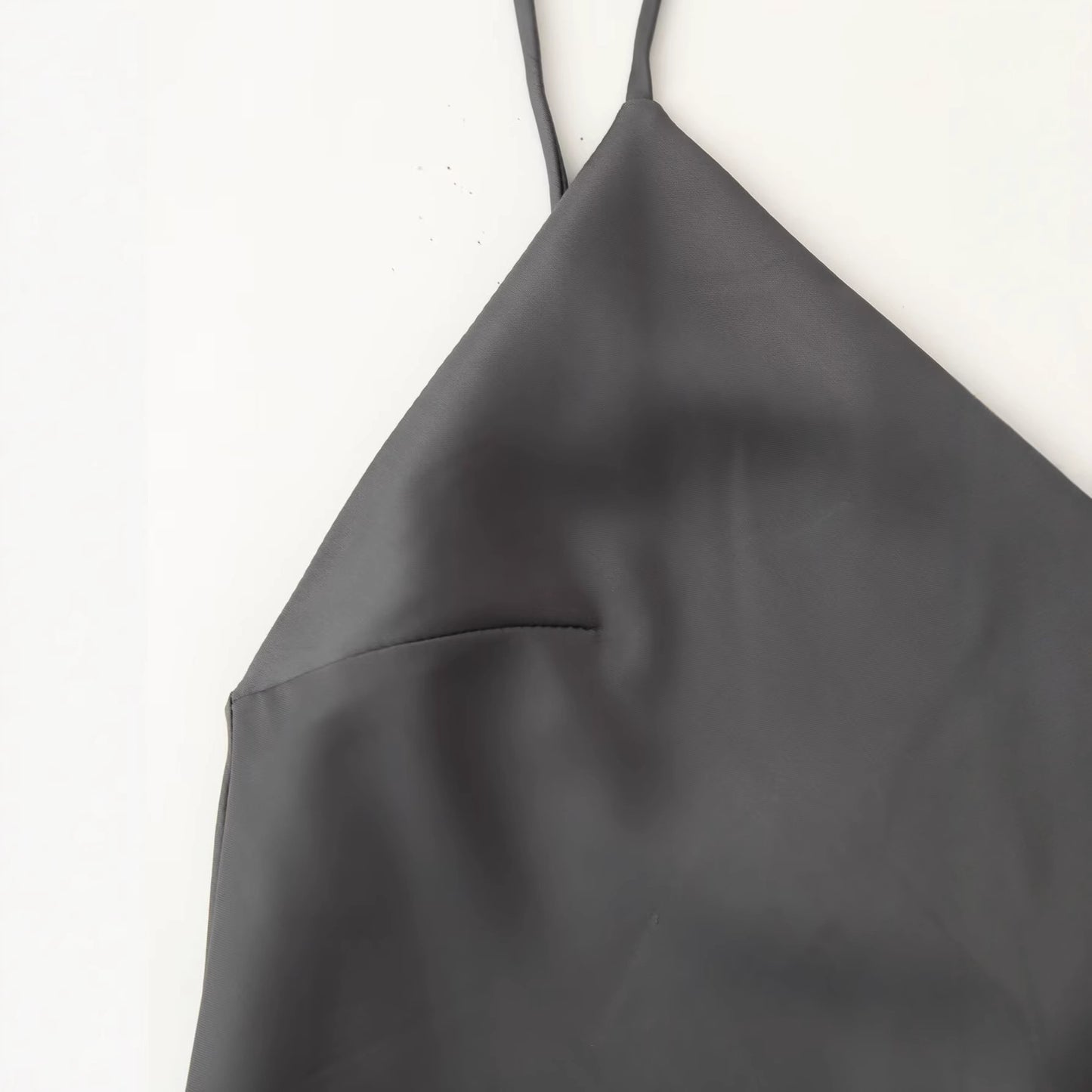 V-neck sleeveless gray suspender long dress for women