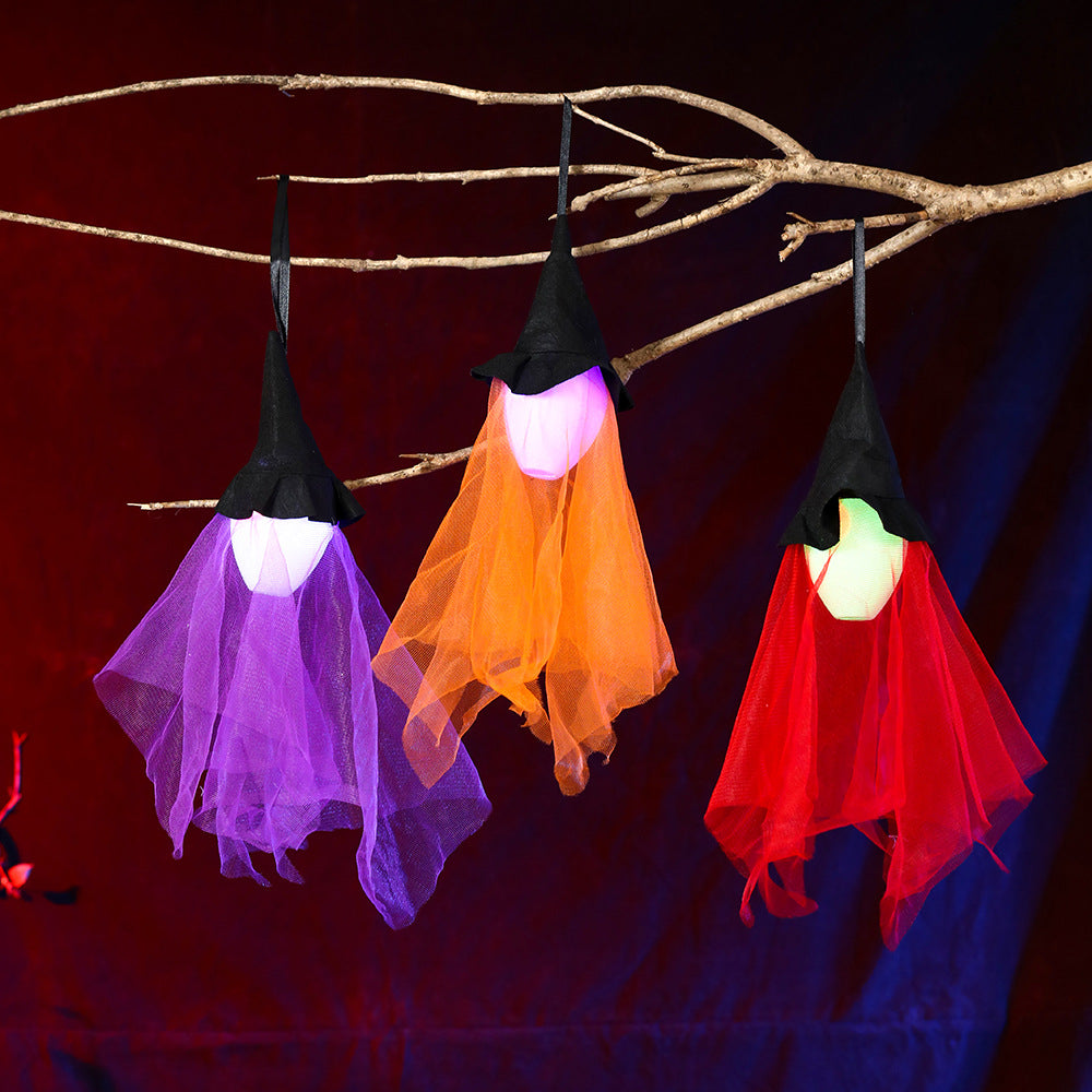 Halloween ghost hanging, glowing witch hanging, haunted house party, bar atmosphere, decoration, path, prank toys