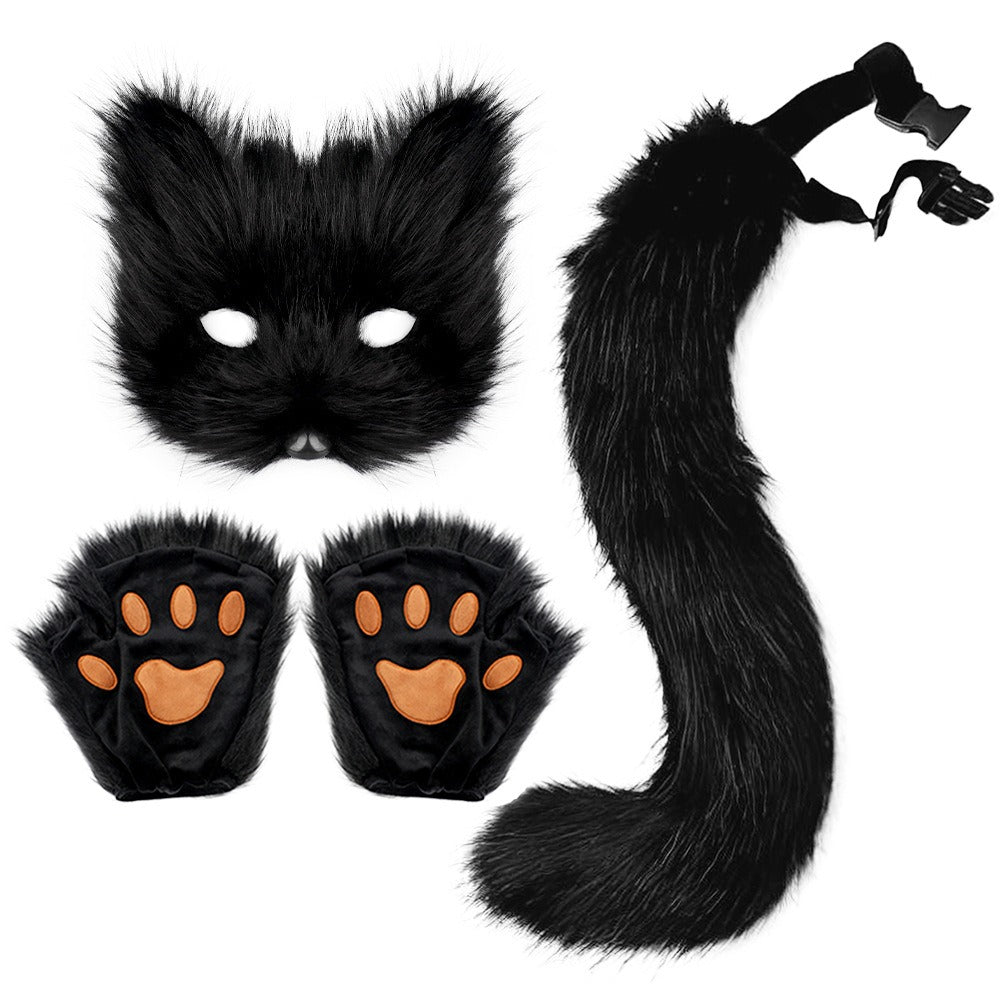 Halloween suit simulation fox mask gloves plush fox tail handmade animal tail cos prop accessories