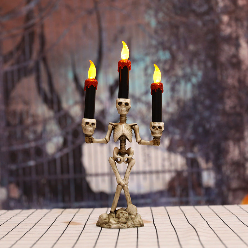 Halloween Skeleton Candlestick Ghost Festival Horror Decoration Props LED Electronic Candle Light Pumpkin Lantern Skull Ornament