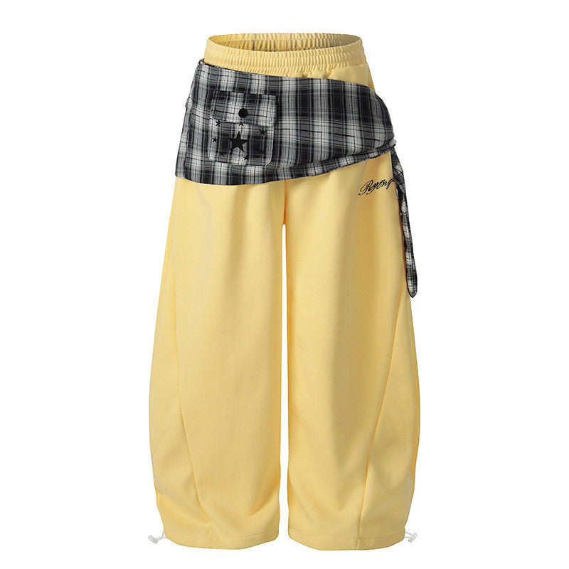 Star Plaid Tie-Waist Dagger Casual Pants Women Loose Dance Wide Leg Pants