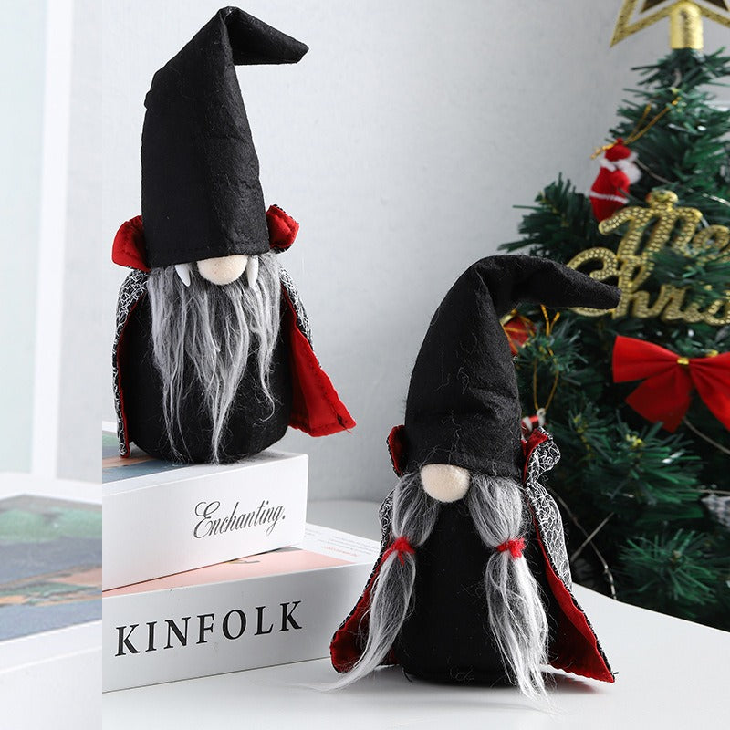 Halloween Dwarf Decoration Faceless Doll Black Witch Cloak Hat Vampire Doll Ornament Gift