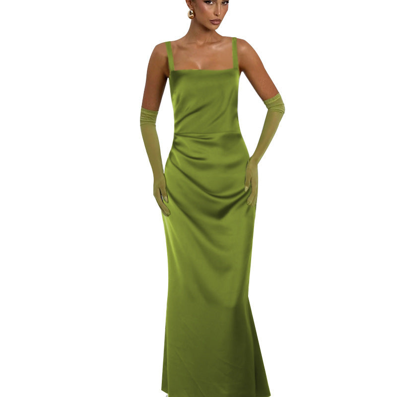 Backless satin bread buttocks camisole dress