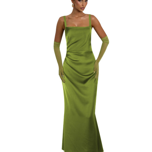 Backless satin bread buttocks camisole dress