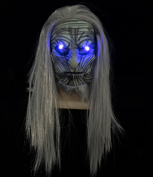 White Walker Cosplay Mask with LED Eyes – Game of Thrones Night King Halloween Latex Mask
