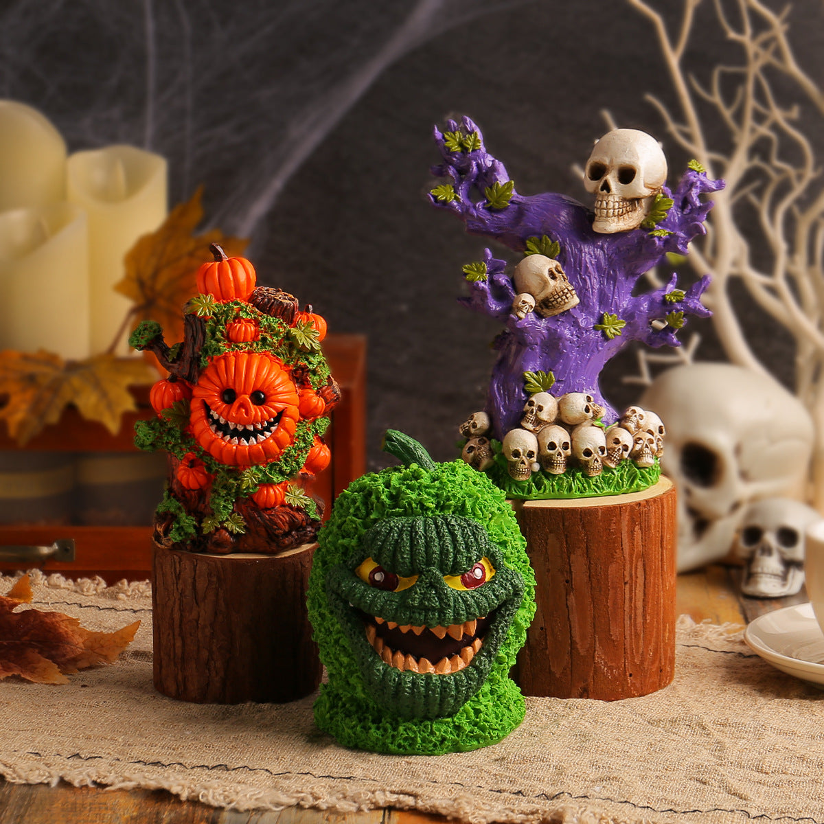 Halloween tree spirit green pumpkin monster ornaments desktop party funny skull tree horror atmosphere layout decoration