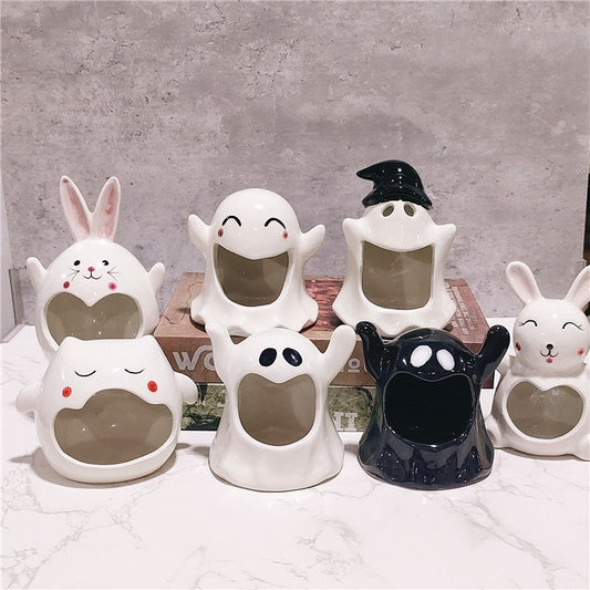 Popular Halloween Ceramic Ghost Candlestick Ware Decoration Home Table Top Scented Candle Container