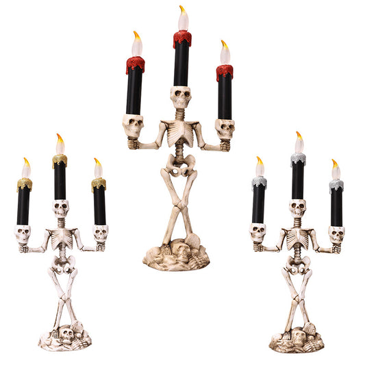 Halloween Skeleton Candlestick Ghost Festival Horror Decoration Props LED Electronic Candle Light Pumpkin Lantern Skull Ornament