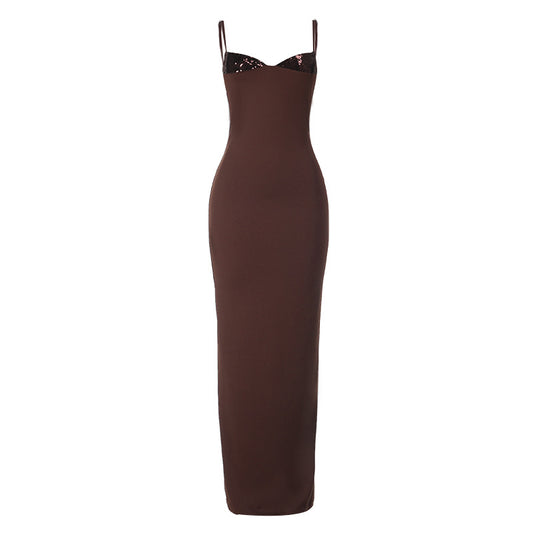 Tailored camisole chest cup decal dress