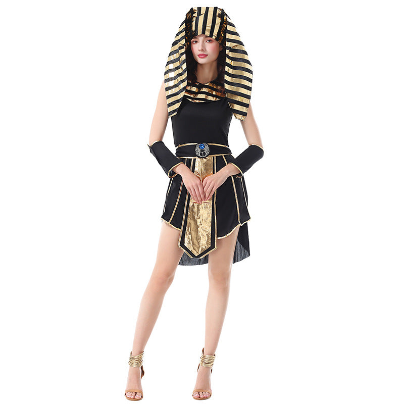 Egyptian Queen Cleopatra Costume for Women, Gold Foil Cosplay Dress Roman Princess Stage Outfit
