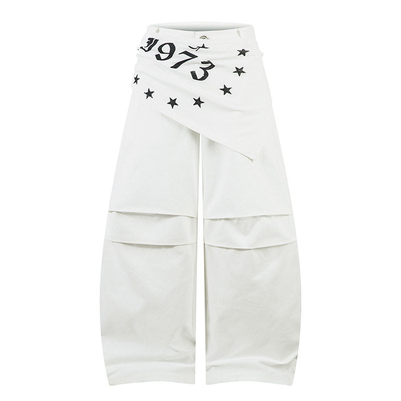 Hanging Panel Pleated Design Knife-Edge Casual Pants Loose Wide Leg Hip-Hop Trousers
