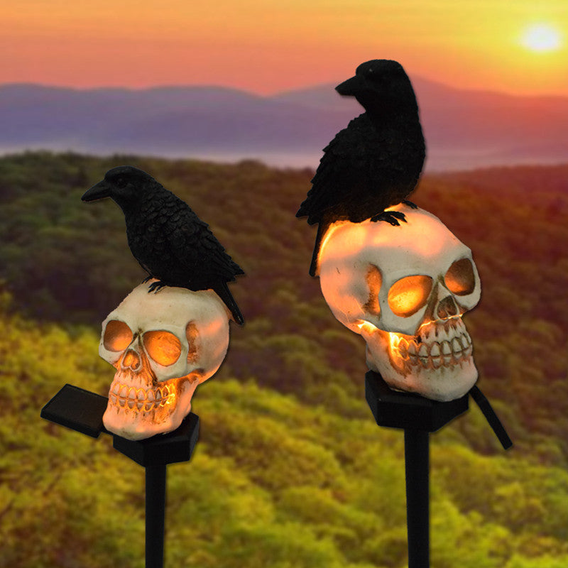 Halloween Outdoor Raven Solar Garden Light Skull Garden Landscape Insert Funny Decorative Light