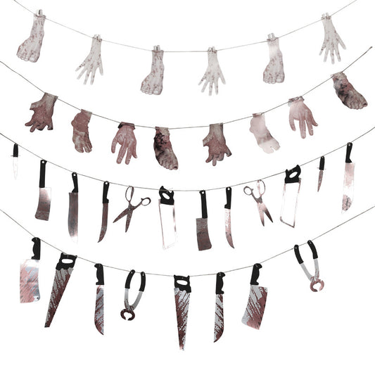 Halloween Blood Knife String Broken Hands And Feet Pendant Haunted House Rotten Blood Hands And Feet String Decoration Horror Pull Flower Props