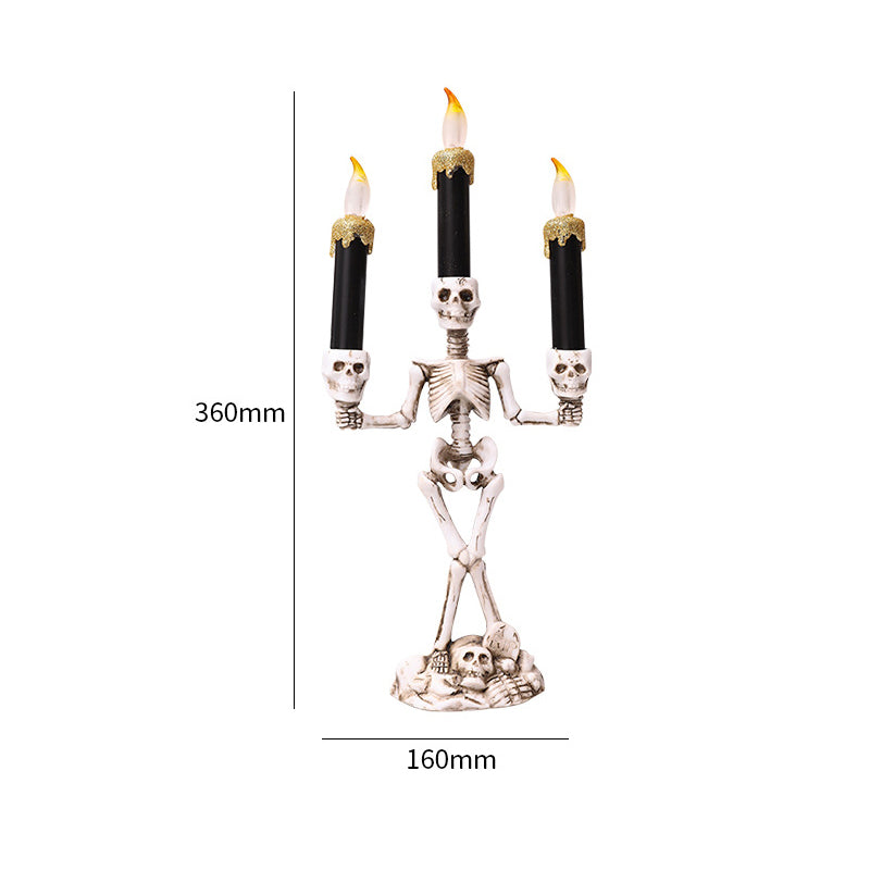 Halloween Skeleton Candlestick Ghost Festival Horror Decoration Props LED Electronic Candle Light Pumpkin Lantern Skull Ornament