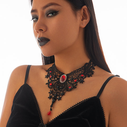 Gothic style choke necklace Halloween party geometric lace lace collarbone chain