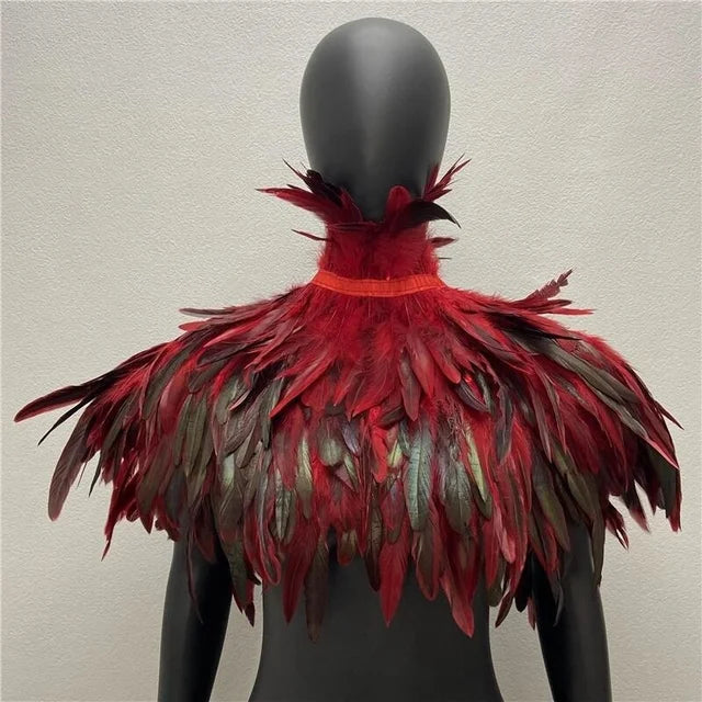 Halloween Gothic Feather Cloak Cock Feather Scarf Cock Feather Fake Collar Makeup Ball Shawl