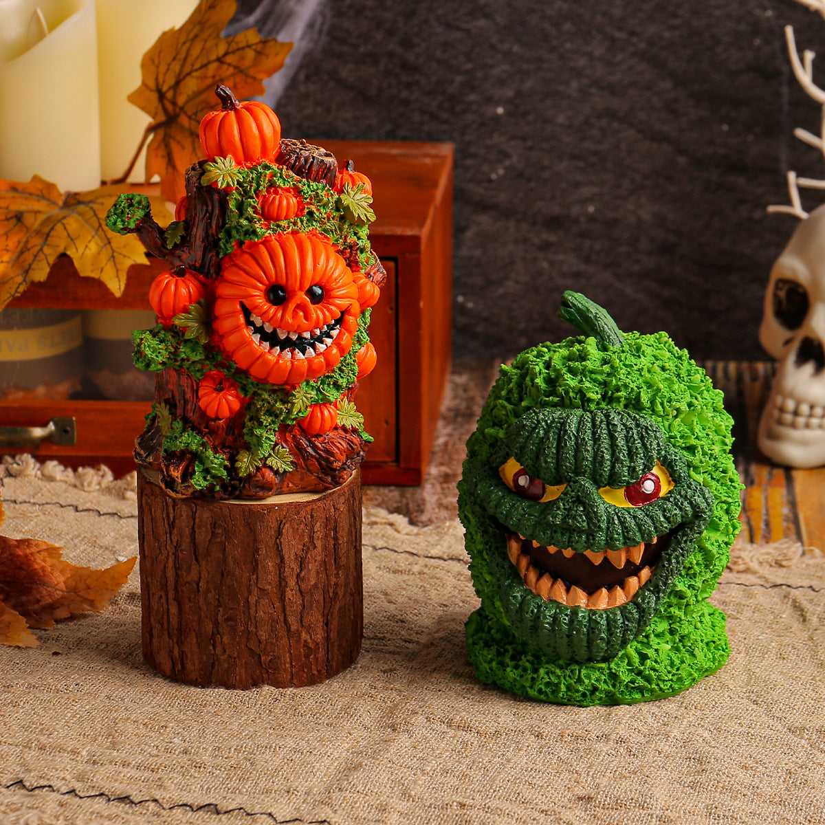 Halloween tree spirit green pumpkin monster ornaments desktop party funny skull tree horror atmosphere layout decoration