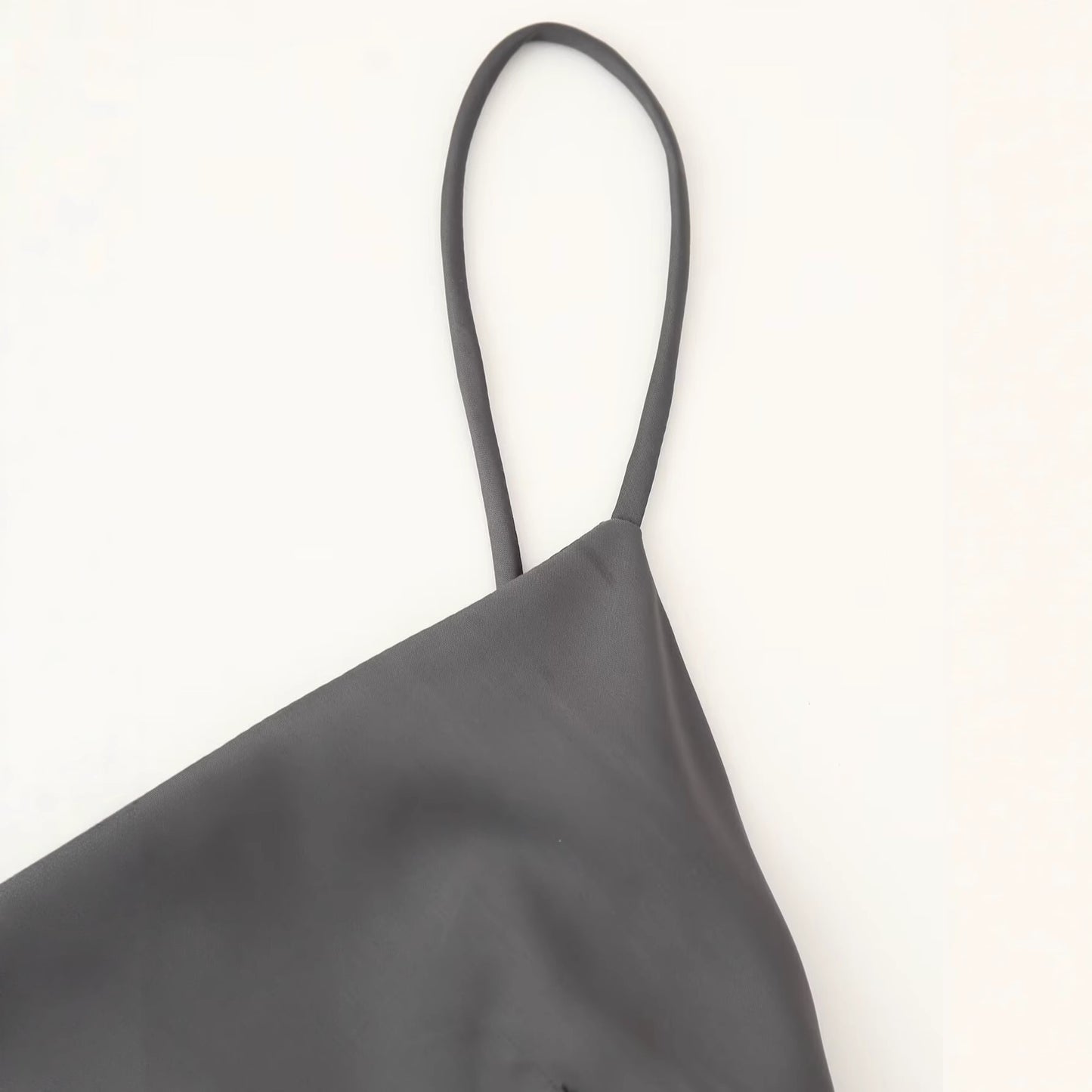 V-neck sleeveless gray suspender long dress for women