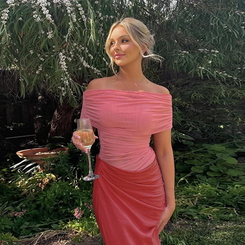 One shoulder mesh wrapped short skirt dress