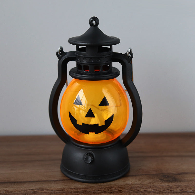 Halloween Decoration Retro Small Oil Lamp Electronic Candle Light LED Pony Light Creative Wind Lamp Portable Pumpkin Lantern